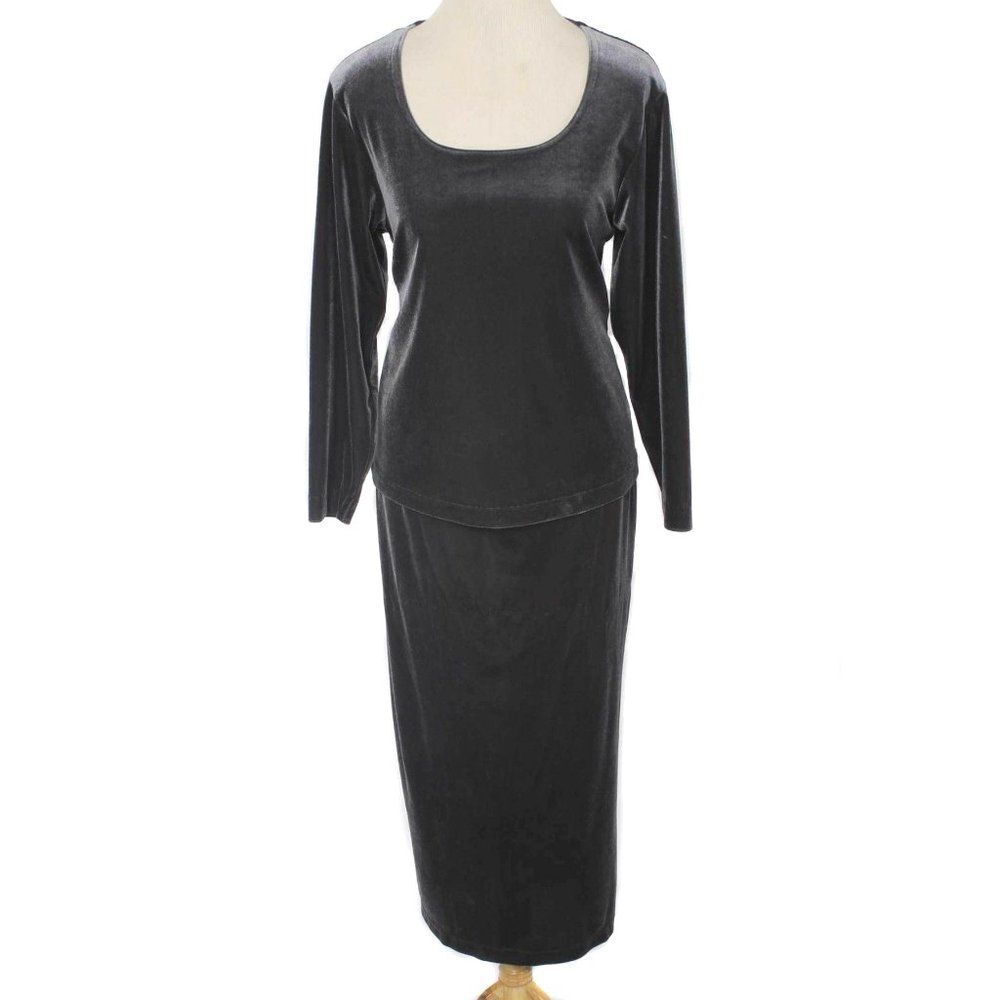 Vintage WILLI SMITH 90s Gray Velvet Top & Maxi Skirt Set Women's Size Medium